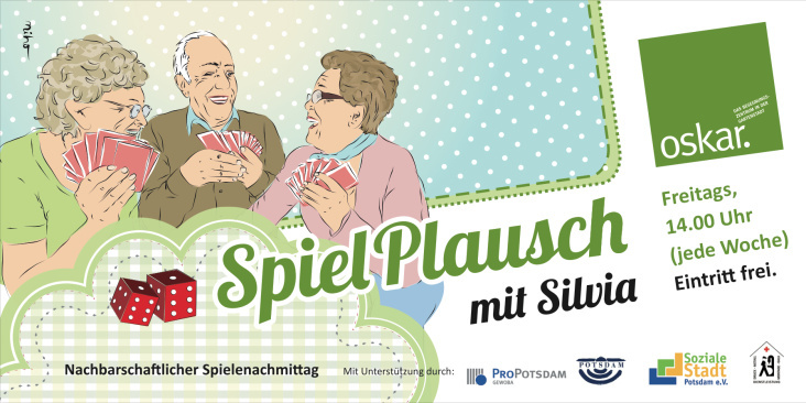 SpielPlausch – Flyer für eine monatliche Seniorenveranstaltung