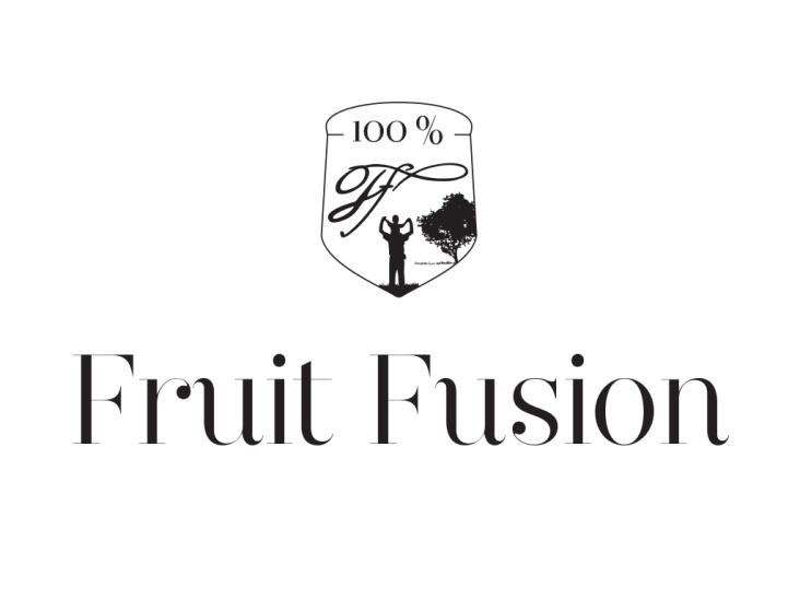 Logo für 100 %igen Fruchtsaft eines Familienbetriebes mit dem Namen Fruit Fusion