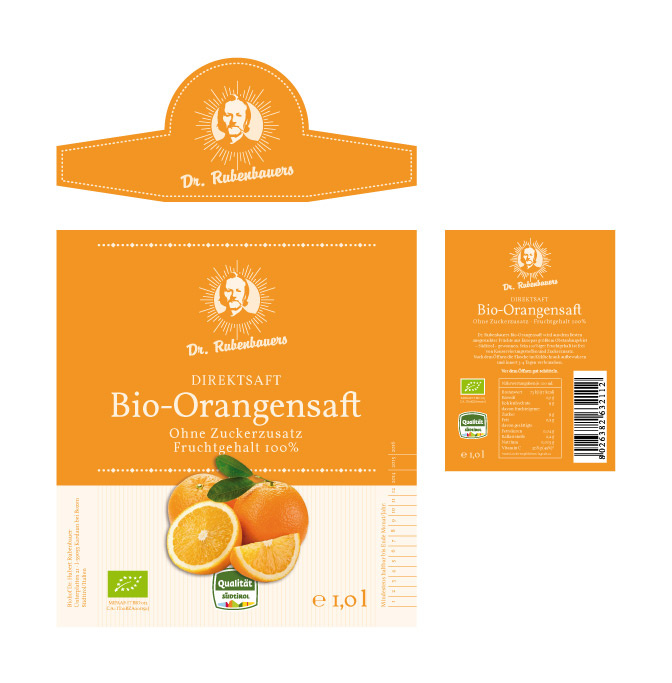 Etiketten Dr. Rubenbauers Bio-Orangensaft