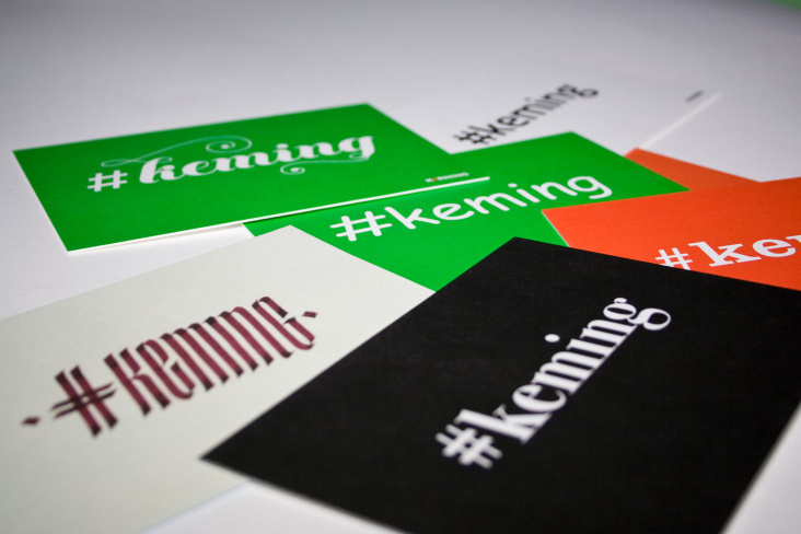 Kerning postcards with the official hashtag, #keming