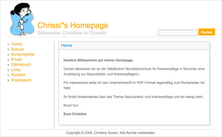 Chrissi’s Homepage – Schwester Christine im Einsatz