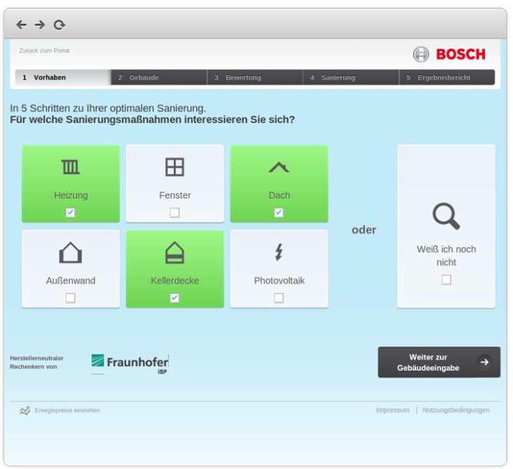 Startbildschirm des Bosch Hauskonfigurators