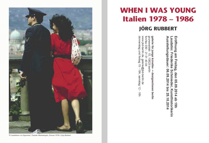 Einladungskarte „WHEN I WAS YOUNG; Italien 1978 – 1986“ (Vorder- und Rückseite)