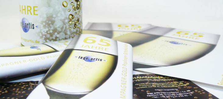 give-away- und flyer-design zum firmenjubiläum der lege artis pharma gmbh