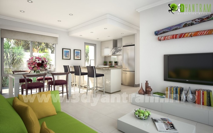 3D-Küche und Wohnzimmer Interior Design Studio