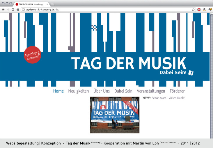 Websitegestaltung | Konzeption  ·  Tag der Musik Hamburg · Kooperation mit Martin von Loh CentralConcept  ·  2011 | 2012