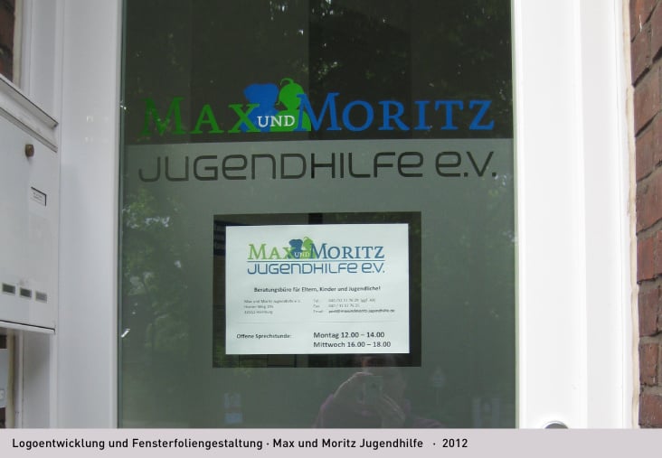 Logoentwicklung und Fensterfoliengestaltung · Max und Moritz Jugendhilfe   ·  2012