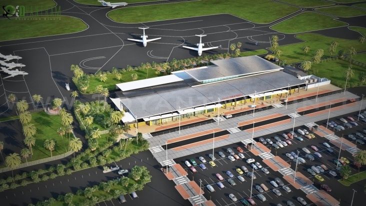 3D-Architektur Außenaufnahme Vogelansicht der Flughafen