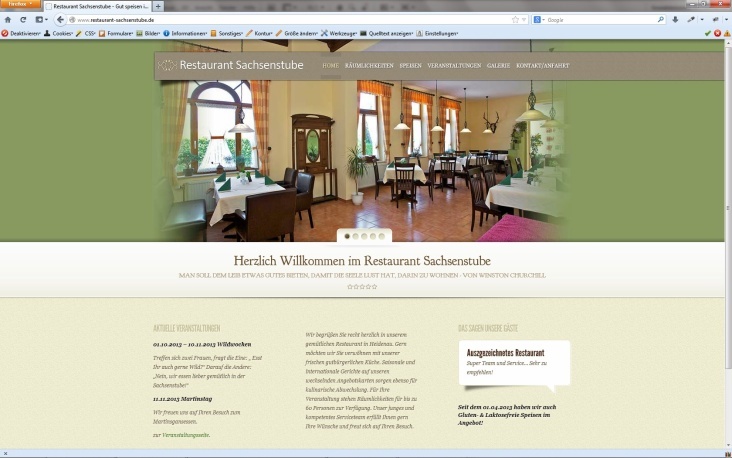 Website Restaurant Sachsenstube