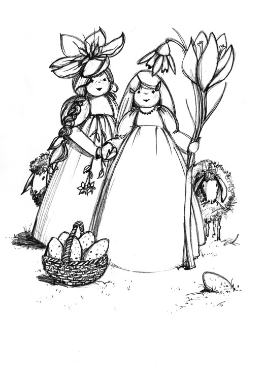 Illustration „Ostern“ für eine Einladung vom Waldorfkindergarten