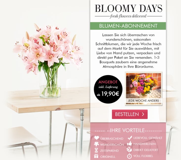 Landingpage für Geschäftskunden von Bloomy Days