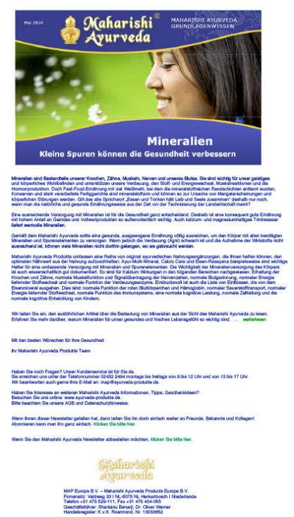 Artikel „Mineralien – klein, aber unersetzlich“ für Maharishi Ayurveda-Journal