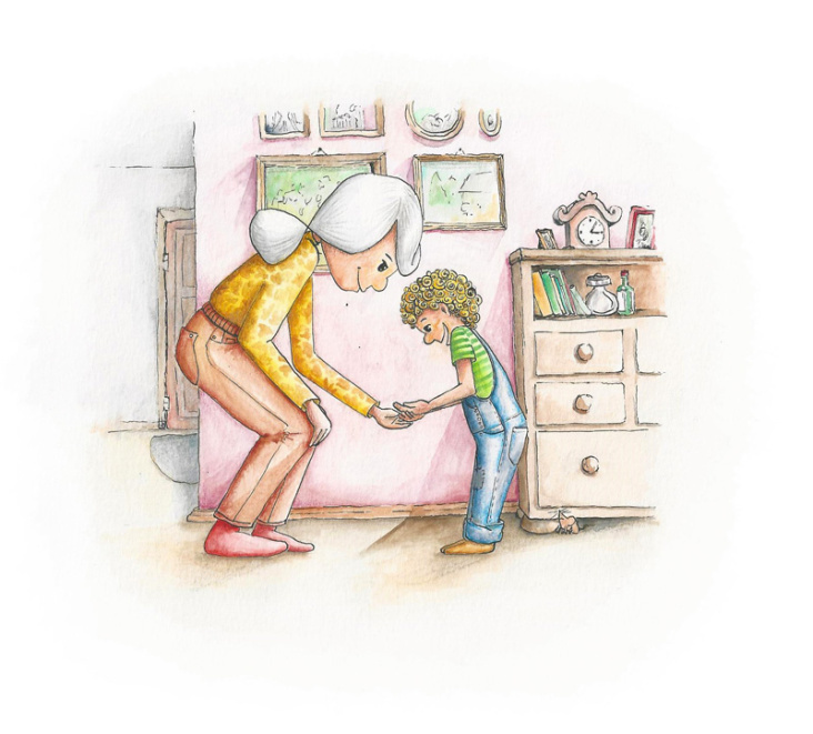 „Überraschung“ Oma und Max /Kinderbuchillustration/ Aquarell und Tusche