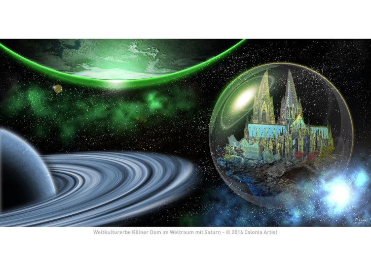 Weltkulturerbe Kölner Dom im Weltraum mit Saturn