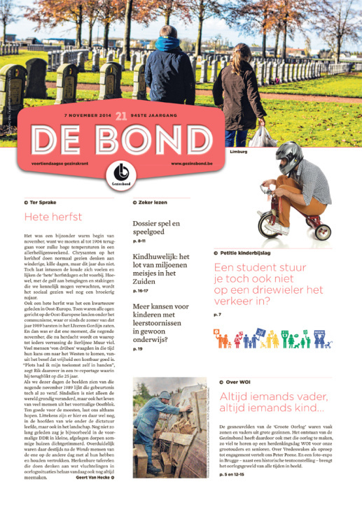 editorial design for two weekly Belgian magazine ’De Bond’