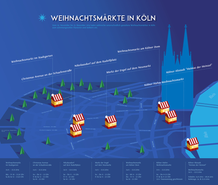 Weihnachtsmärkte in Köln. Illustrierte Karte