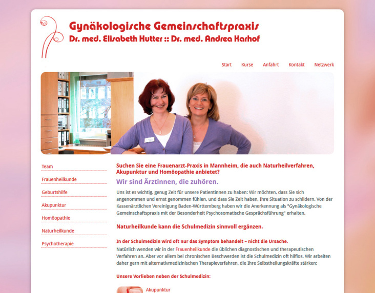 Webdesign Redaxo, nicht responsiv, Frauenärztinnen Hutter & Karhof