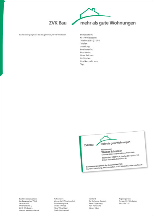 Logo und Geschäftsausstattung für den Bereich Vermietung der ZVK Bau