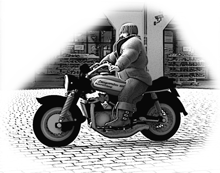 Dwalin mit seinem Motorrad – Illustration zur Beschleunigung