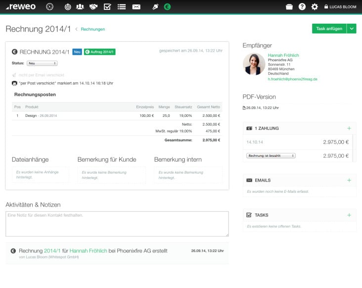Rechnungen – SaaS CRM & Fakturierung – reweo