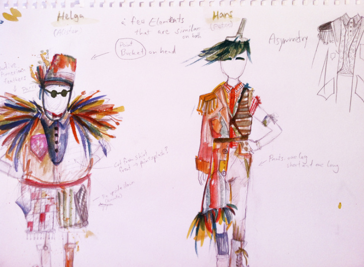 Kostüm Design Skizze für Musical Produktion „Home“ – aquarell, bleistift