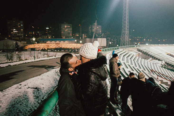 Bosnia Blues, Young couple in stadium , Reportage in Sarajevo 2013