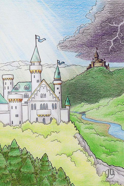 weißes Schloss für ‚Der König und die Böse Königin‘ eine Kinder-Kurzgeschichte von Silke Winter