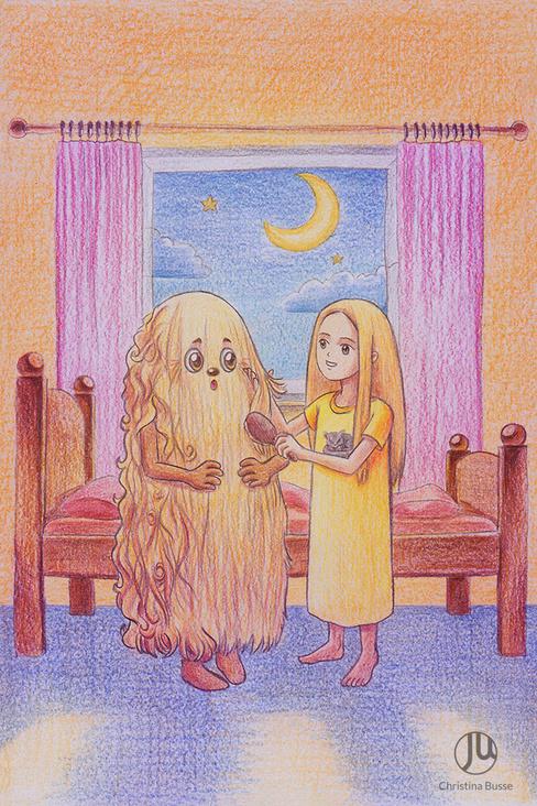Illustration für ‚Das Haarknotenmonster‘ eine Kinder-Kurzgeschichte von Silke Winter