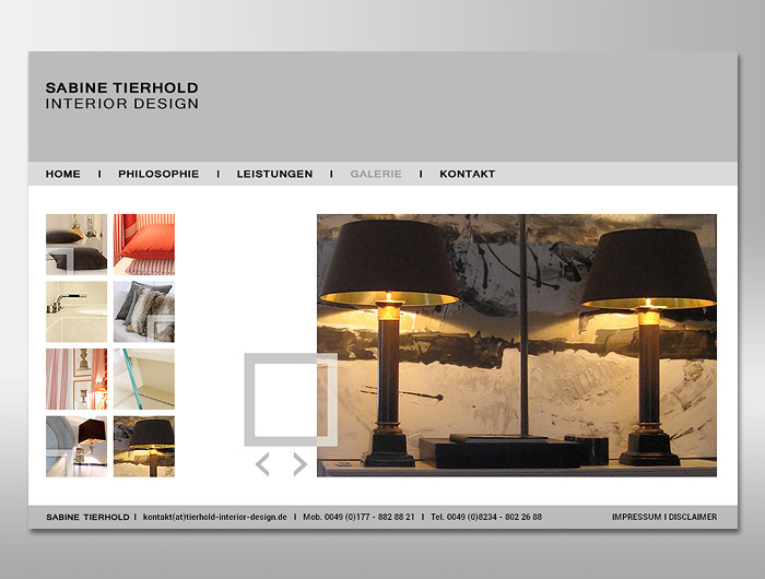 Webauftritt – Interior Design, Galerieseite mit Bildwechsler