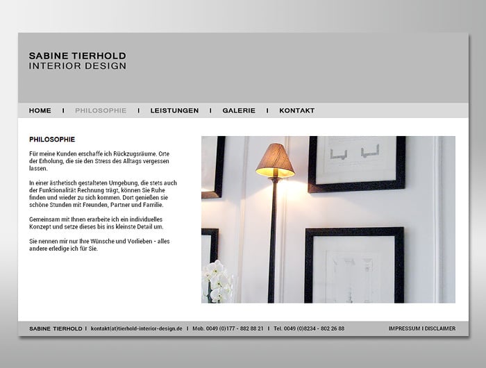Webauftritt – Interior Design, Philosophie-Seite