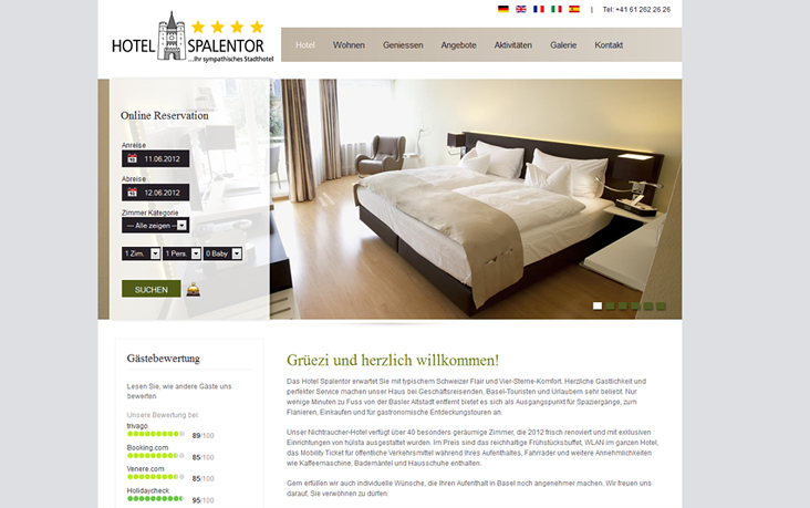 CMS Website mit Bookinginterface für das Hotel Spalentor, Basel
