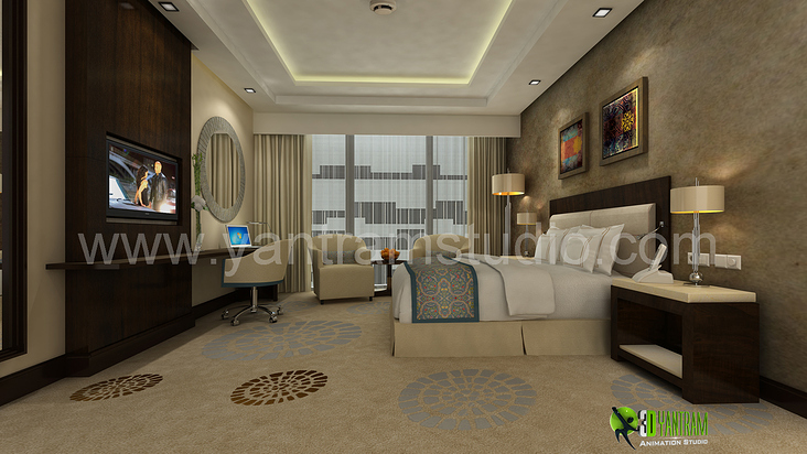 3D klassisches Interieur Rendering für Hotelzimmer