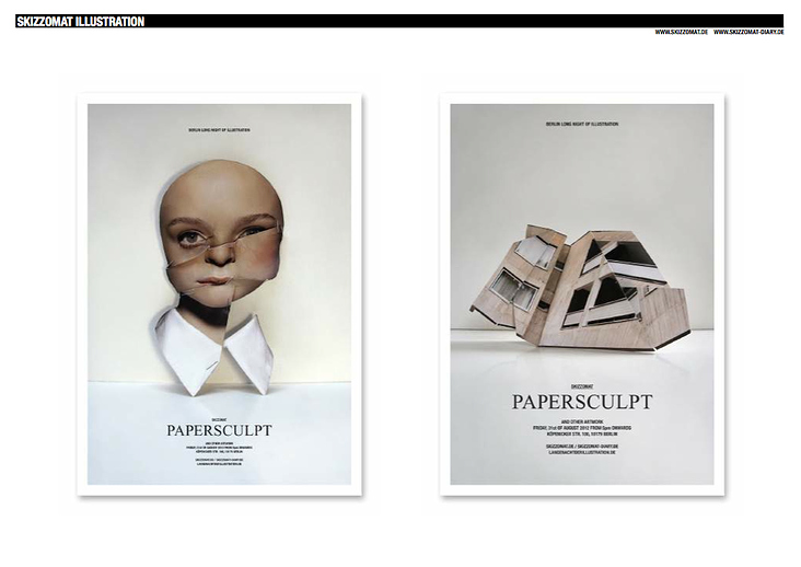 Poster designs for „Papersculpt exhibition“ while Open Studios night in Berlin