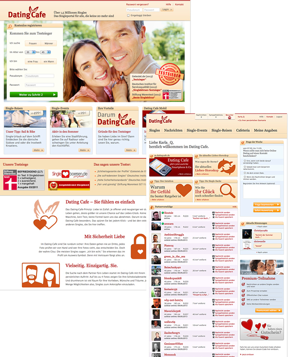 Finalisierung Relaunch-Design, sowie Weiterentwicklung der Internetpräsenz für das Online Single-Portal Dating Cafe 2012/2013