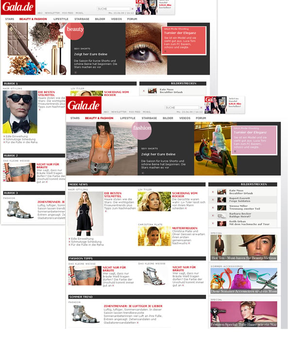 Design-Neuentwicklung für den Gala Fashion Blog und einen Gala Shopping und Entertainment Guide
