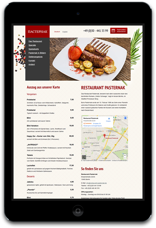 Restaurant Pasternak: Relaunch der Webseite