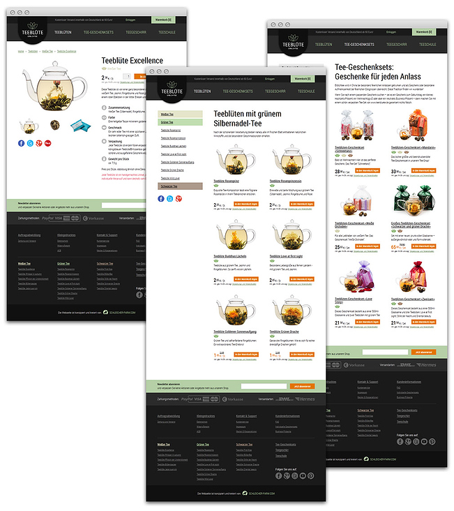 Die klare Struktur des Online-Teeladens erlaubt es, schnell ein Gesamtbild zu den Produkten zu bekommen