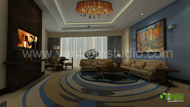 3D Interior Design Rendering für Hotelzimmer