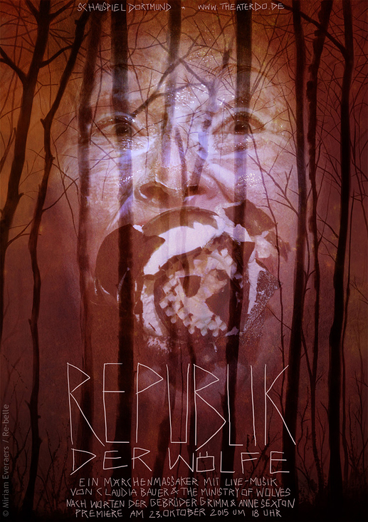 Plakat zum Theaterstück „Republik der Wölfe – Ein Märchenmassaker“