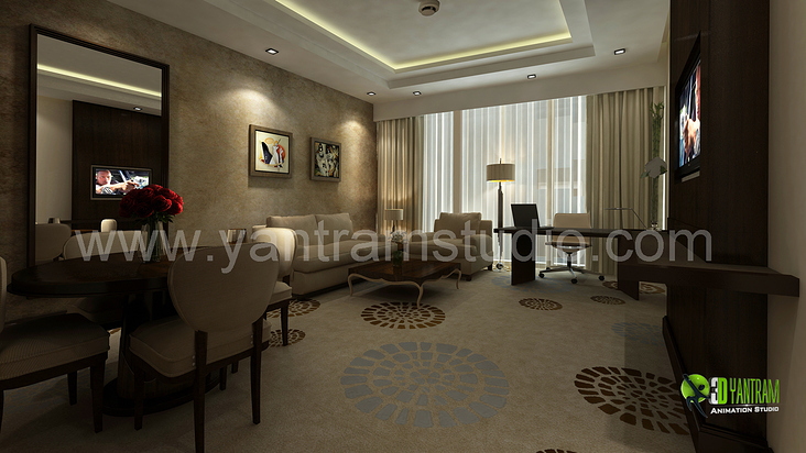 3D Interior Design-Rendering der modernen Hotelzimmer