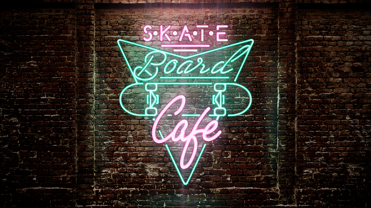 Skate Cafe logo on the wall