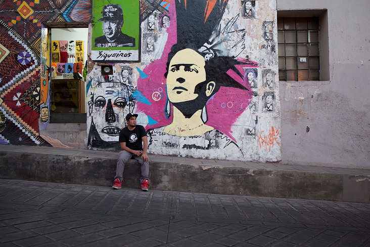Streetartist Yescka in front of his studio /Oaxaca, Mexico 2013