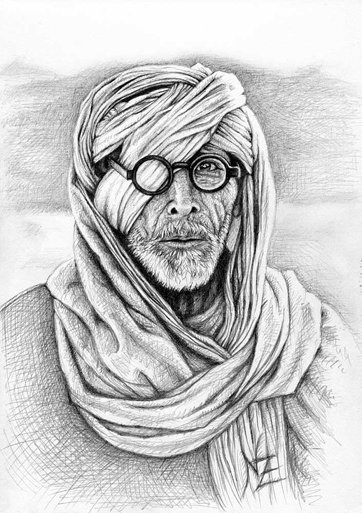 Afghan Refugee, drawing by Nicole Zeug, nicolezeug.de
