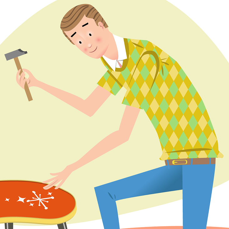 Heimwerker bastelt einen Tisch (Illustration)