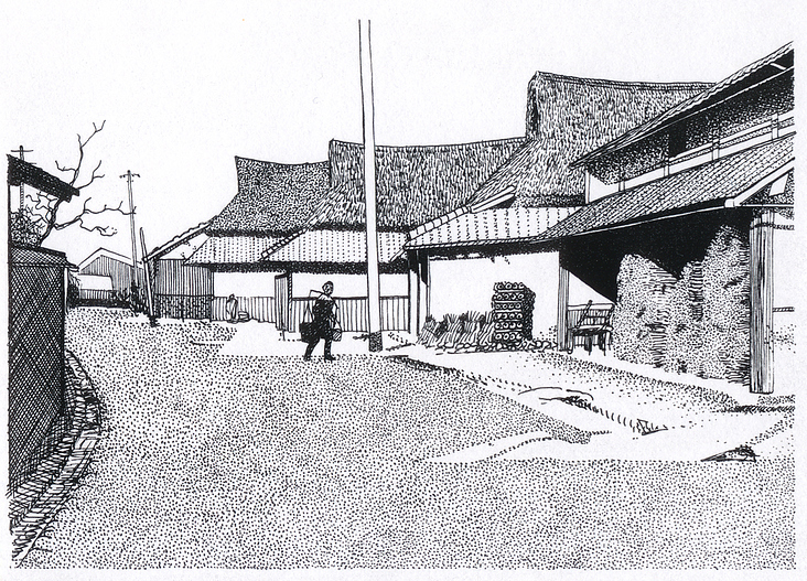 Illustration für das Buch „Das japanische Haus und sein Leben“ von Bruno Taut. Tusche und Feder auf Papier 1985