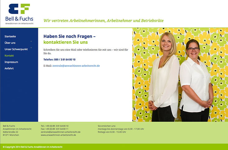 Kontaktseite von www.anwaeltinnen-arbeitsrecht.de