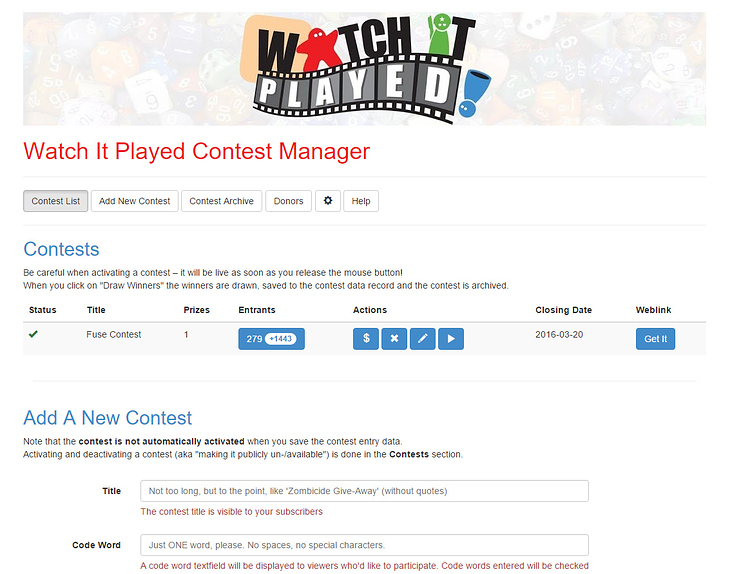 Watch It Played Contest Management Application