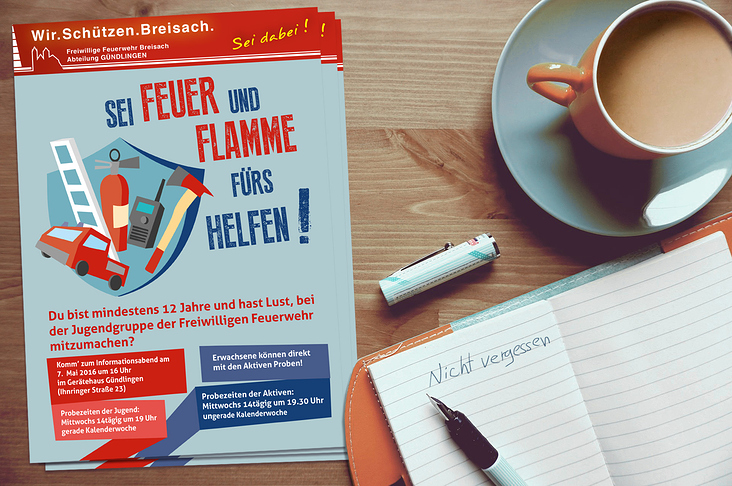 Illustration und Flyerdesign für die Freiwillige Feuerwehr Guendlingen