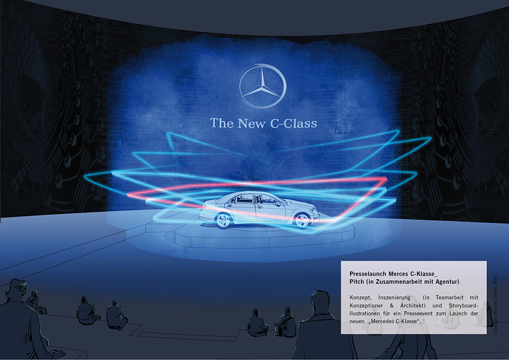 Eventgestaltung Mercedes, Storyboard-Illustration