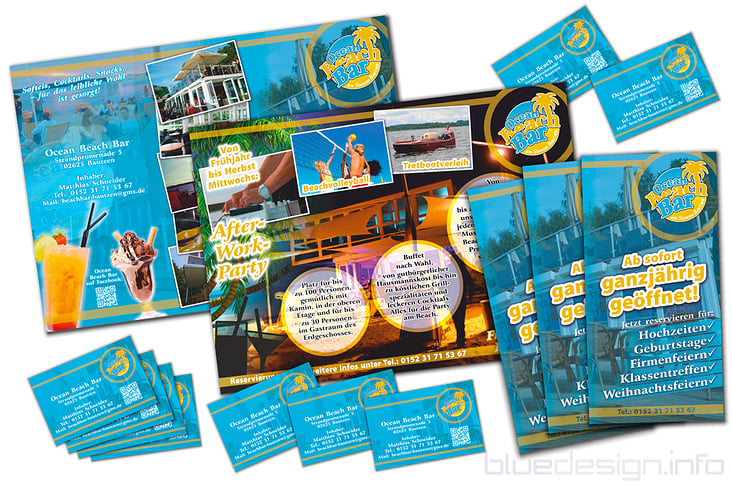 Corporate Design ─ Logogestaltung, Visitenkarten-Design, Werbeflyer-Gestaltung für die Ocean Beach Bar